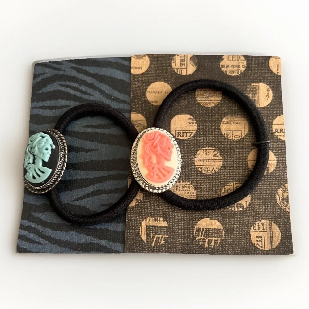 Cameo Hair Ties Gothic Victorian Skeleton Blue Pink Black Alt Grunge Stretch New